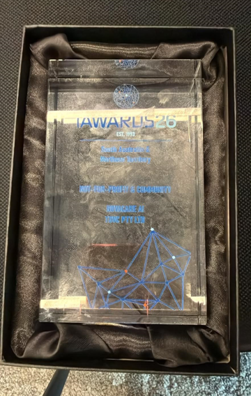 NovaCare AI iAwards 2026 SA/NT trophy for Not-for-Profit & Community